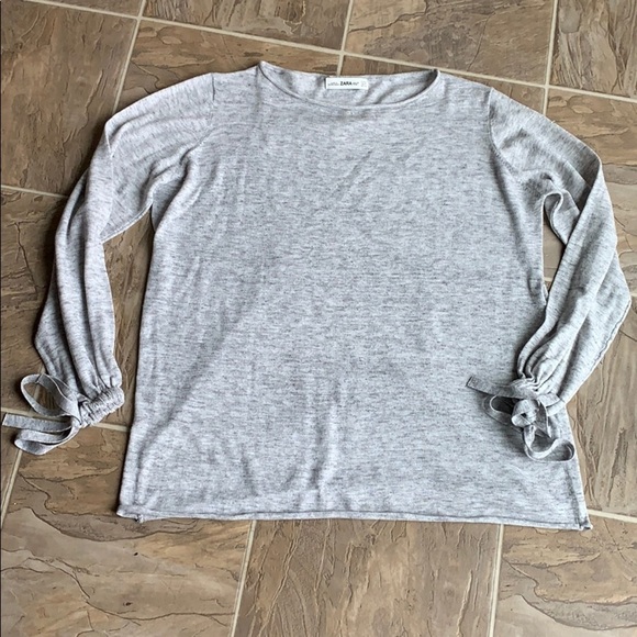 Zara Scoopneck Lace Tie Grey Top Size Small - Picture 8 of 8